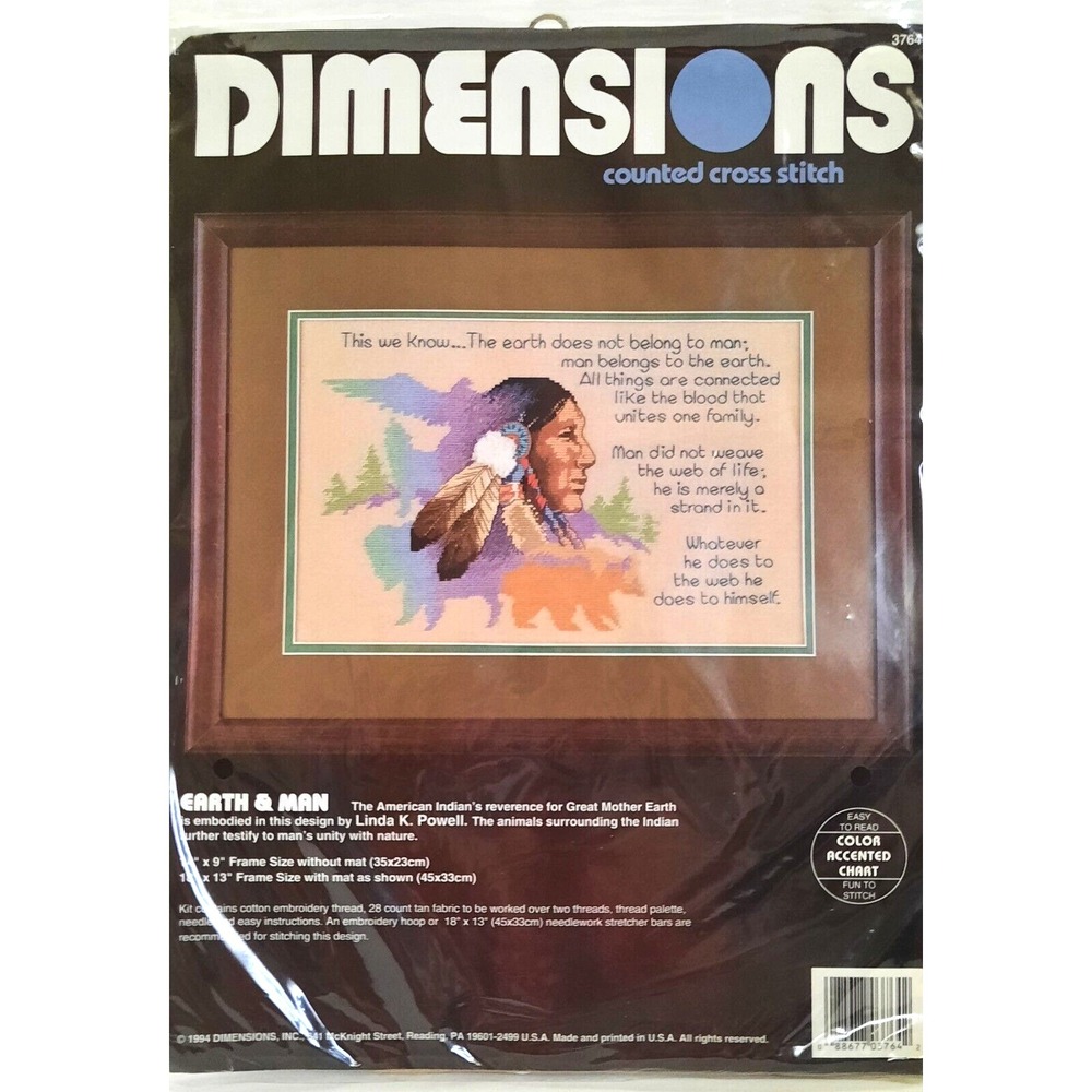 Vintage Dimensions Earth & Man Counted Cross Stitch Kit 3764 Linda K Powell 1994